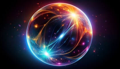 Obraz premium glowing colorful sphere light universe in a sphere cosmic wonder of light and color vibrant orb sphere of light and energy in space transparent