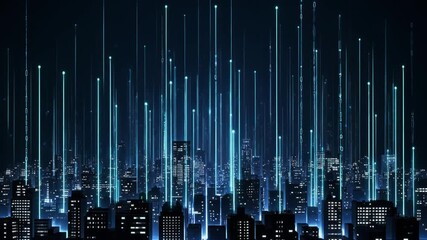 Futuristic Smart City Data Network Connectivity Information Flow Digital Urban Landscape Technology 
Abstract animation of a futuristic smart city with data lines and binary code rising - Powered by Adobe