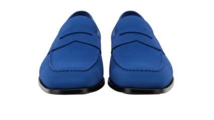 Pair of blue leather penny loafers isolated PNG, stylish footwear for men s fashion and formal occasions on transparent background