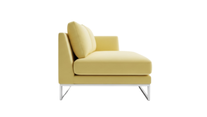 Modern yellow chaise lounge isolated PNG on transparent background, contemporary sofa for living room and interior design