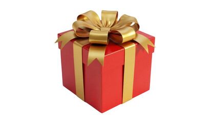 Fototapeta premium Red gift box with golden ribbon isolated PNG, present for Christmas or birthday celebration on transparent background