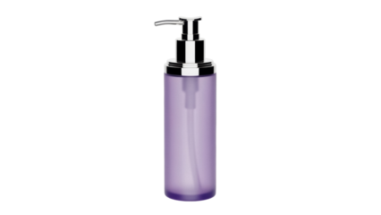 Elegant purple soap dispenser isolated PNG on transparent background, modern bathroom accessory for hygiene and personal care products