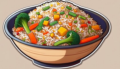 cute sticker of fried rice with vegetables in a bowl
