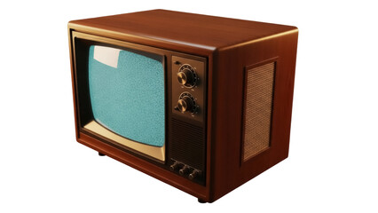 Vintage television set PNG isolated on transparent background, retro TV with wood cabinet and static screen for media and entertainment
