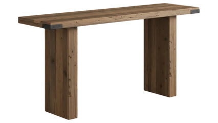 Rustic wooden console table isolated on transparent background PNG, farmhouse style furniture for living room or entryway decor