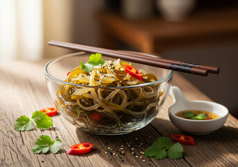 Raw kelp seaweed noodles