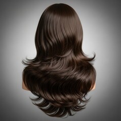Fototapeta premium Back View of Long Voluminous Wavy Dark Brown Wig with Layered Styling