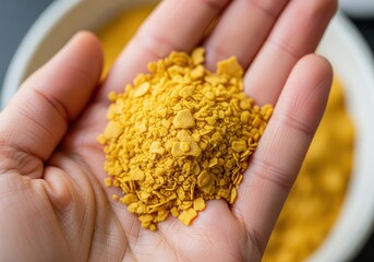 Nutritional yeast flakes hand