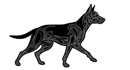 Obraz premium Majestic Black Dog Silhouette Walking Gracefully.