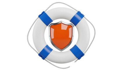Orange shield inside lifebuoy PNG isolated on transparent background, safety and protection concept for security services and insurance
