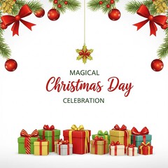 christmas background with gift boxes and christmas tree