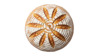 Artisan sourdough bread loaf isolated PNG, beautifully scored with wheat pattern on top, perfect for baking and food photography