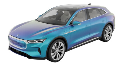 Sleek blue electric SUV PNG isolated, modern car design with futuristic features for eco-friendly transportation and automotive concepts