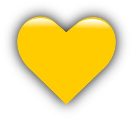Yellow gold glossy heart with shadow and gradient effect on white background, premium love symbol design