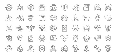 Healthcare and medical editable line icons set. wellness and healthcare graphics