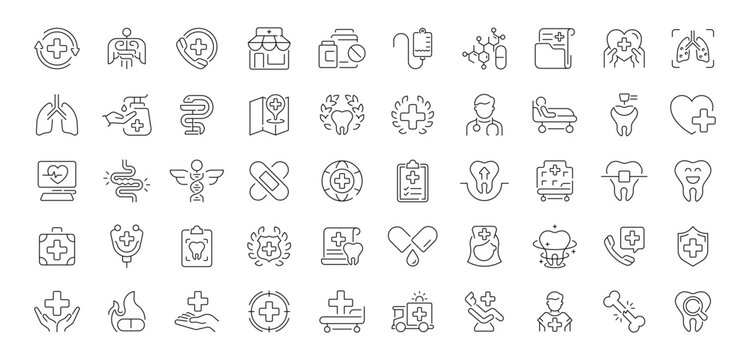 Healthcare and medical editable line icons set. wellness and healthcare graphics