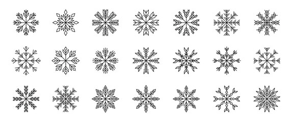 Winter snowflakes editable line icons set. linear holiday and seasonal graphics