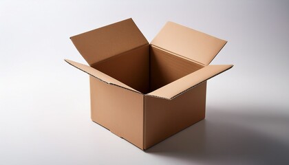 open cardboard box on a plain white background minimalistic concept