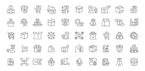Obraz premium Shipping and delivery editable line icons set: logistics and parcel tracking symbols