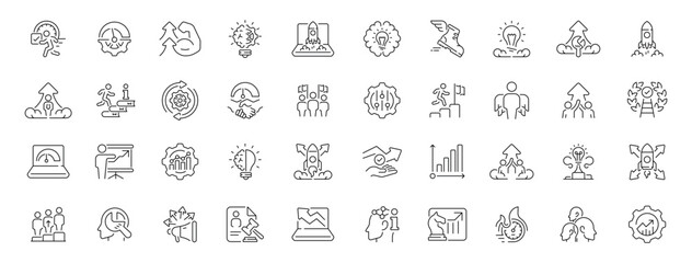 Business growth editable line icons set. success and achievement symbols