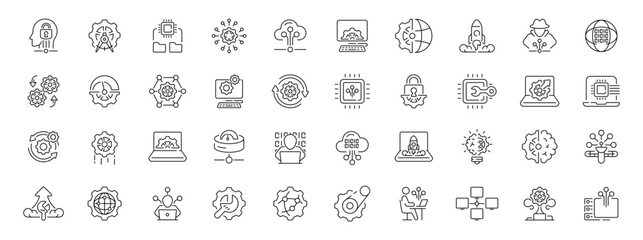 Fototapeta premium Technology editable line icons set: linear style for innovation and tech projects