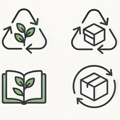 Obraz premium Ecological sustainability icons showcasing recycling symbols, nature motifs, and education elements representing environmental stewardship and awareness in a minimalist, modern design