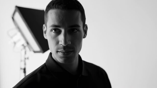 Black and white studio portrait of a man