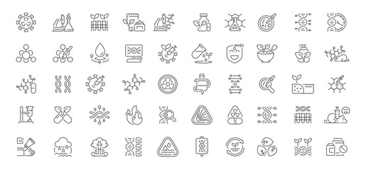 Chemical research editable line icons set. laboratory and scientific symbols