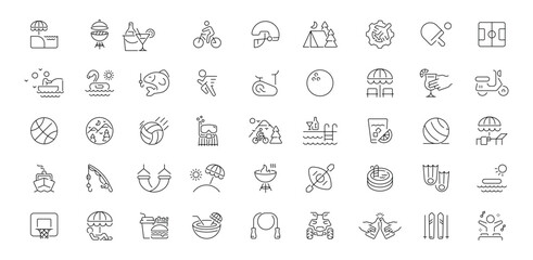 Swimming and exercise editable line icons set. fitness and recreation symbols