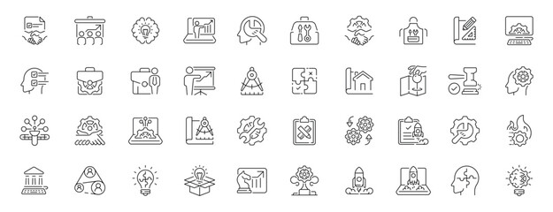 Fototapeta premium Business and strategy editable line icons set. corporate and management symbols