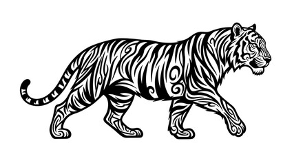 Fototapeta premium Majestic Tiger Walking in Detailed Tribal Art Style.