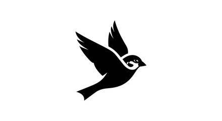 Obraz premium Minimalist Black Bird Silhouette Flying Gracefully on White Background.