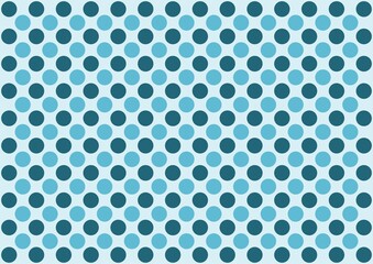 Blue polka dot pattern with alternating dark teal and light blue circles on pale background, seamless geometric design