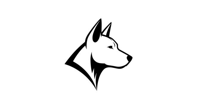 Minimalist Black and White Dog Head Profile Vector Illustration.