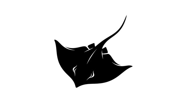 Manta Ray Silhouette Swimming Gracefully in Black and White.
