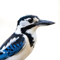 A sharp-eyed blue kingfisher perched, showcasing its vibrant plumage and black beak against a clean background. Use: wildlife book cover, nature.
