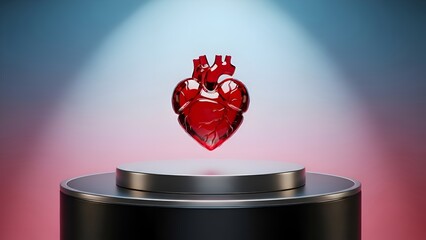 Romantic Valentine Scene with Red Heart and Silver Platform