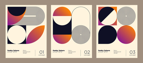 A set of a geometric posters in a simple retro design. Vector illustration.