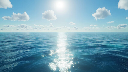 sea ​​water wave view with sunlight and cloudy sky background, landscape