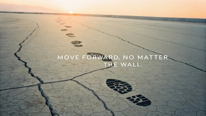 Footprints through Cracked Lines with Motivational Quote