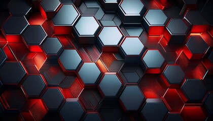 abstract metallic hexagonal pattern with red accents representing modern technology and innovation