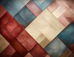 vintage abstract textured background with layered squares in muted tones of red blue cream and brown offering ample copy space for design use