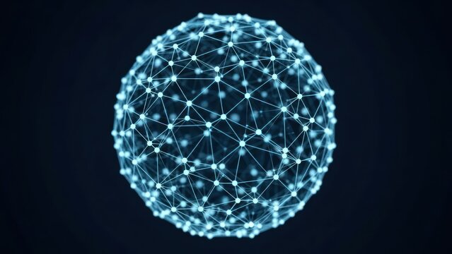 A glowing, interconnected sphere of light points and lines against a dark background - Powered by Adobe