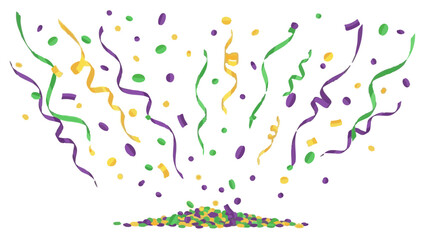 Colorful confetti and streamers exploding for Mardi Gras celebration  