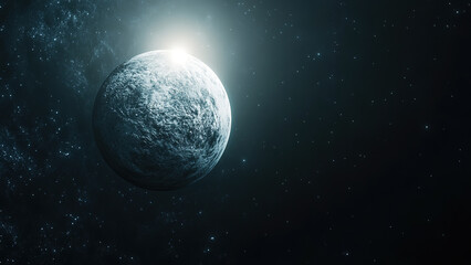 white moon on dark space sky background, landscape, science