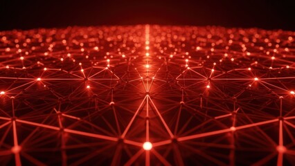 Abstract, geometric rendering of a network, glowing red against a dark background