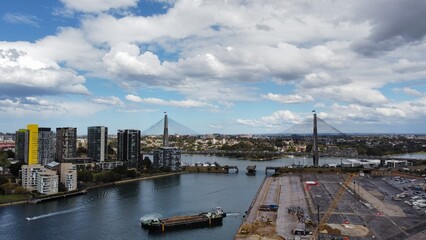 Fototapeta premium Sydney city Pyrmont bridge and shipping dock