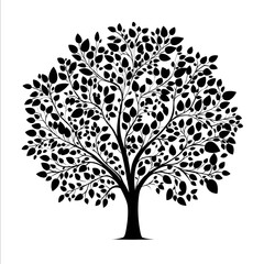 A stylized symmetrical tree silhouette with branches and leaves clean minimal vector style high contrast modern graphic design centered composition black grap