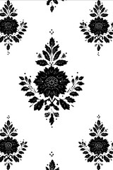 seamless repeatable patterned Indian mud printed design on white background