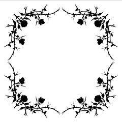 gothic black silhouette thorn rose square frame in white background